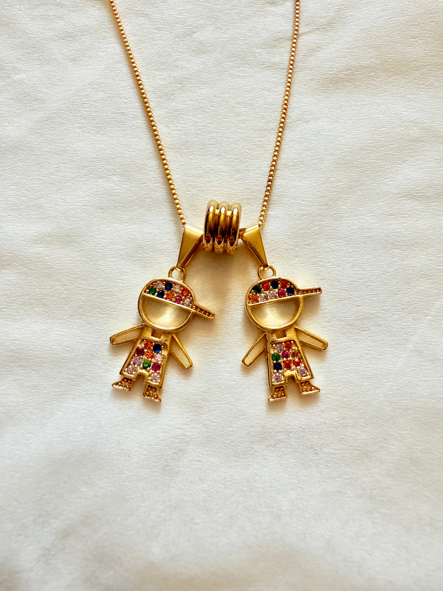 Multicolor two Boys Pendant Necklace