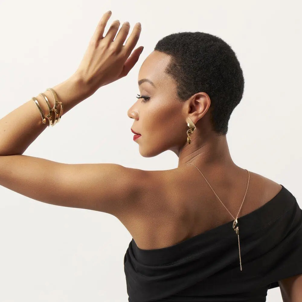 Golden Spiral Lariat Necklace