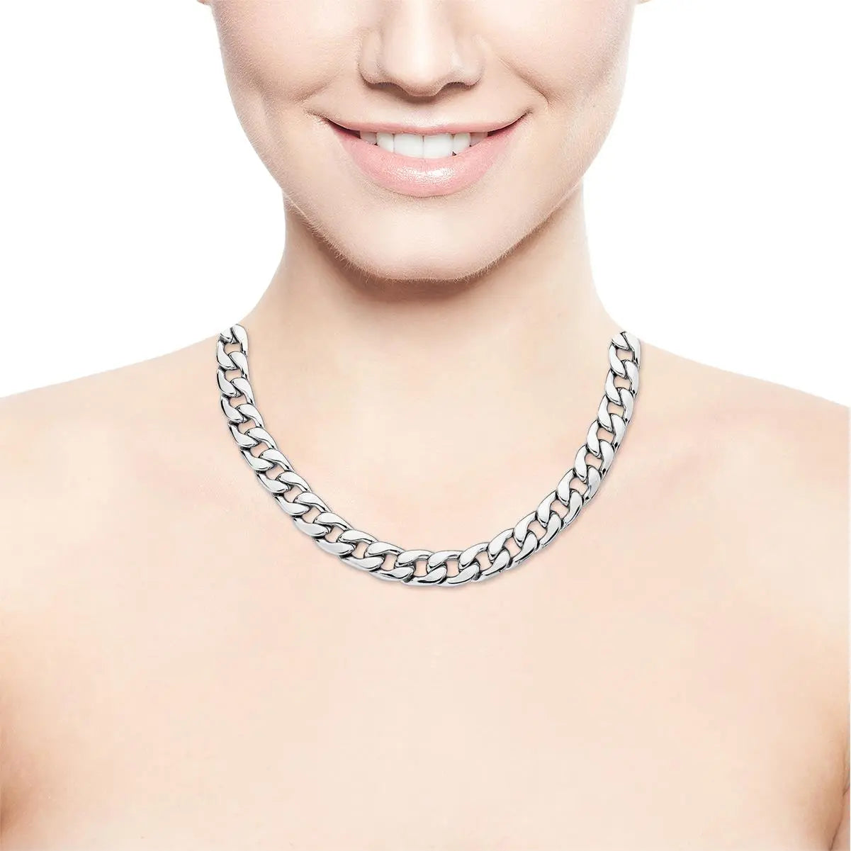 Rhodium Curb Chain Necklace