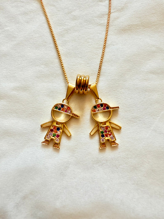 Multicolor two Boys Pendant Necklace